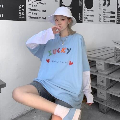 Cute Letters Love Rainbow T-shirt Female Korean Harajuku Womens T-shirts Tops Japanese Kawaii Ladies Ulzzang Clothes For Women