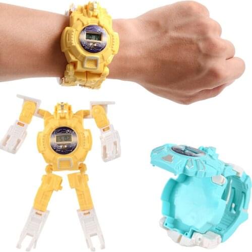 Cartoon Transformation Wristwatch Toy Creative Electronic Robot Watch for Boy Children Robot Watch Toy Xmas and Birthday Gift