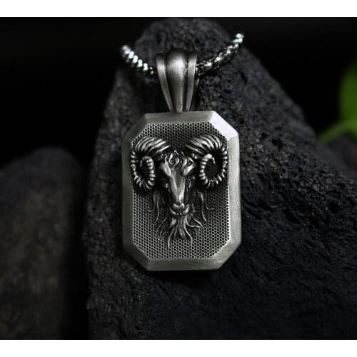 Aries Ram Head Tag Necklace Mens Gift Pendant Vintage Old Animal Sweater Chain Wild Long Style Mens Necklaces