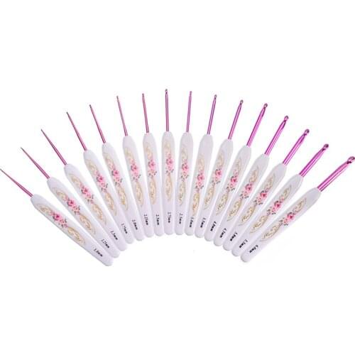 16pcs/set Crochet Hook Template Kit Soft Handle Aluminum Knitting Needles 1.0~6.0mm DIY Loom Tool Sweater Weave Craft Sewing