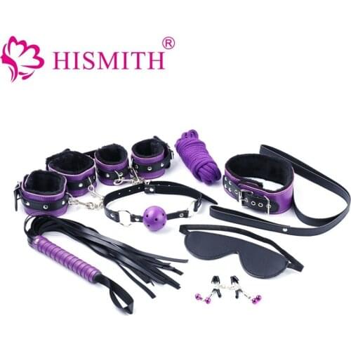 Adults Game 8PCS Handcuffs Sex toys for couples BDSM Bondage Kit Set Leather Nipple Clamps Whip Collar Erotic Toy Restraint