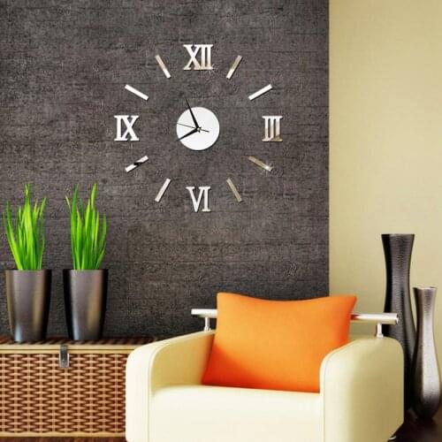 DIY 3D Wall Clock Silent Acrylic Mirror Self adhesive Living Room Decorative Wall Clock Sticker Modern Design Roman Numerals