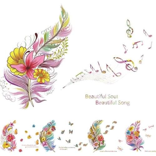 Butterfly Flower Feather Wall Stickers Home Living Room Colorful TV Background Decoration Mural Art Decal Bedroom Wall Stickers