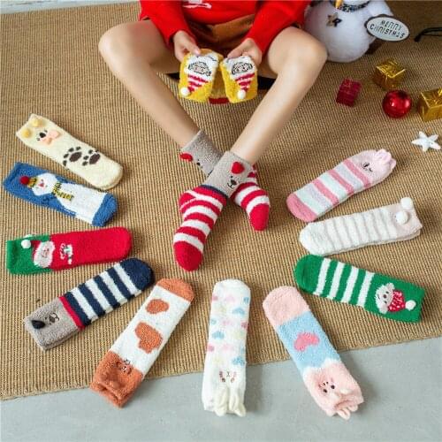 Anewmorn 3D Cartoon Floor Women Socks Snow Man Rabbit Sleeping Coral Cashmere Winter Towel Socks Thick Warm Plush Sukka