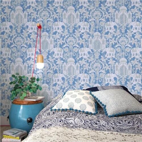 Southeast Asian style Thai elephant wallpaper green yellow tropical rainforest American wallpaper living room background wall