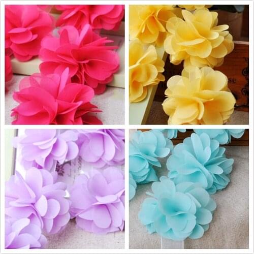 Single Flowers Chiffon Fabrics 3D Motif Flowers Artificia Hair Clips Rose Petal 5 Pc/Lot Handwork White Black 6.5cm
