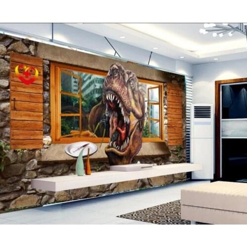 Custom photo 3d wallpaper Brick wall palace Jurassic dinosaur hitting the window Home improvement room wallpaper for walls 3 d