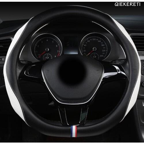 QIEKERETI Leather Car Steering Wheel Cover For Ford Focus 2 3 MK2 Fiesta Fusion Mondeo MK4 Kuga Ranger F150