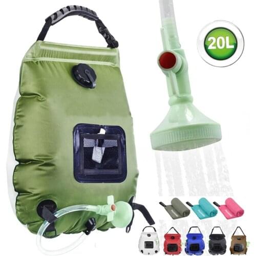 20L Solar Shower Bag waterproof for Camping Portable Water Bags Outdoor Foldable Heating Switchable Head With Quick Dry Towel