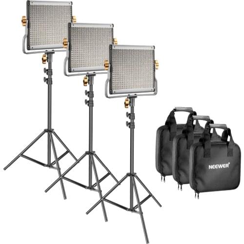 Neewer 3 Packs Dimmable Bi-Color 480 LED Video Light and Stand Lighting Kit - LED Panel (3200-5600K CRI 96+) with U-mount