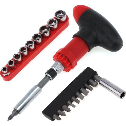 T-type Ratchet Screwdriver Wrench S2 Bit Multifunction Hand Tool Sets + 19pcs S2 Bits and Socket Head Ratchet Wrenches