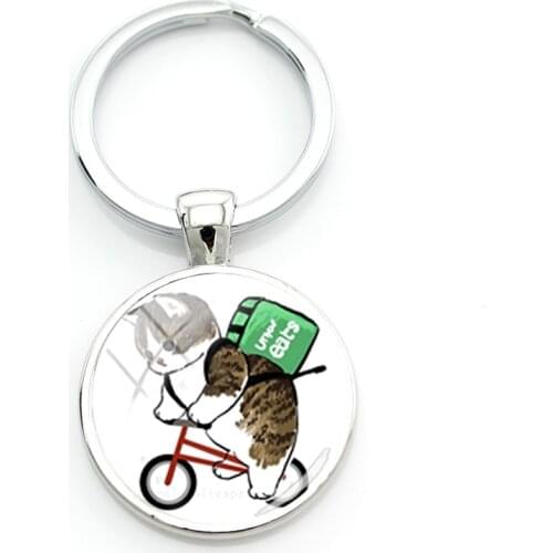 TAFREE Cartoon Drawing Cats Round Charms Keyring Print Crafts Cute Cat Photos Glass Dome Key Chains For Art Teacher