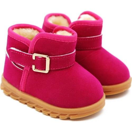 Warm-Keep Snow Boots for Kids 2021 Winter Footwear Buckle Strap Flat With Shoes Short Plush Boots Childrens Ankle-Length Boots