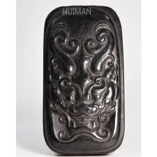 Home Decoration Hongshan Culture Archaize Black Iron Meteorite Beast Face Pendant Statue Handicraft
