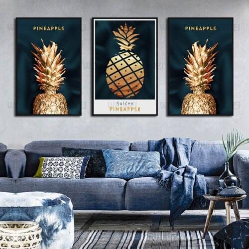 Home Decoration Painting Abstract Painting Simple Pen Golden Pineapple Poster Living Room Bedroom Wall Art Decoration Hd Print