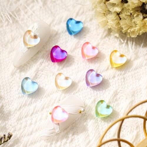 50Pcs 3D Aurora Glass Love Heart Nail Art Decorations Candy Color Crystal Manicure Jewelry Accessories Wholesale Drop Shipping