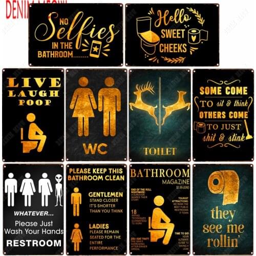 Vintage Toilet Sign Funny Personalized Washroom Metal Tin Signs WC Lavatory Wall Art Bathroom Decor Restroom Wall Plates WY156