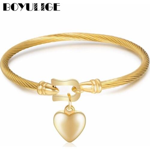 High Quality Peach Heart Charm Bracelet & Bangle Totem Coin Gold Color Wire Titanium Steel Forever Love Mother Women Bracelets