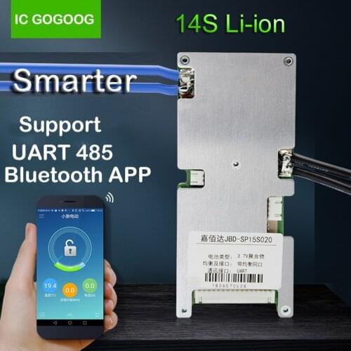 14S Li-ion Lithium Battery Protection Board Phone Bluetooth APP UART 485 Dual Communication PC Monitor 48V Smart BMS 30A 40A 60A