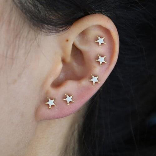 Fashion 925 sterling silver star shape White Fire Opal GEM paved wedding stud earrings for women lady Minimalist party jewelry