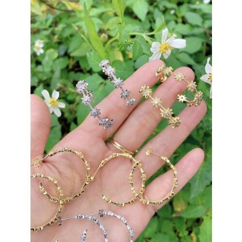 4 Pairs, CZ Crystal Daisy Flower Stud Earrings For Women Oval Gold Silver Color Crystal Pendientes Mujer 2021 NEW Jewelry