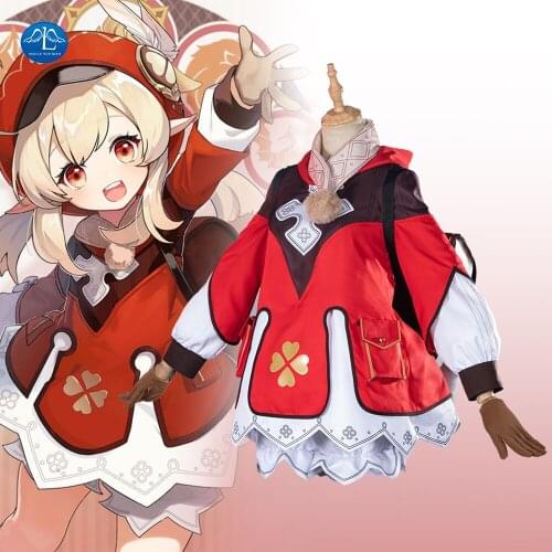 Genshin Impact Cosplay Klee Dress Backpack Cosplay Costume Uniform Game Suit Halloween Party Outfit Women