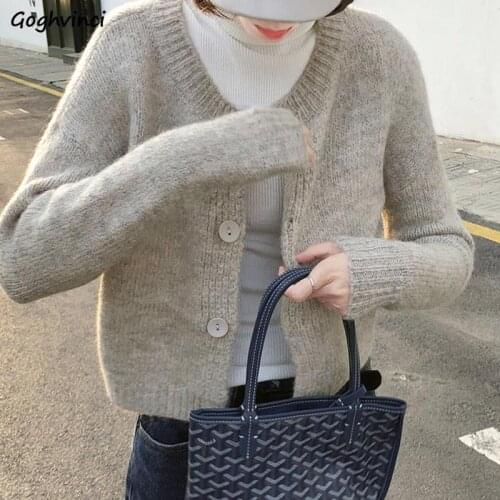 Cardigans Sweater Women Lady French Style Vintage Warm Autumn Knitted O-neck Daily Outerwear Chic Streetwear Long Sleeve Female