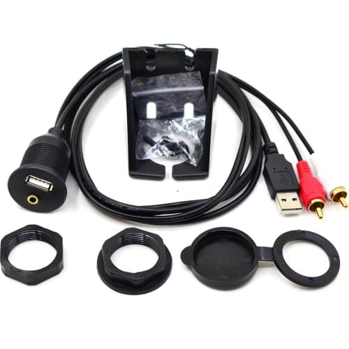 1M Car Boat Dash Flush Mount USB Port 3.5mm AUX USB Extension Cable Lead Mounting Panel Headphone Male Jack Flush Mount Adapter