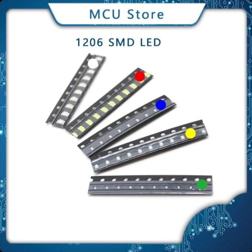 100pcs 1206 SMD LED diodes light yellow red green blue White Hot sale