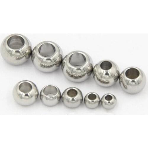 100pcs 3/4/5/6/8/10mm Stainless Steel Spacer Beads Ball with Big Hole 1.2-5mm Fits for Charm Bracelets Jewelry Making B