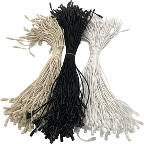 100Pcs/Lot Plastic Wax Rope Hang Tag Label White Beige Black Rope String Snap Lock Pin Loop Tie Fasteners DIY Apparel Sewing