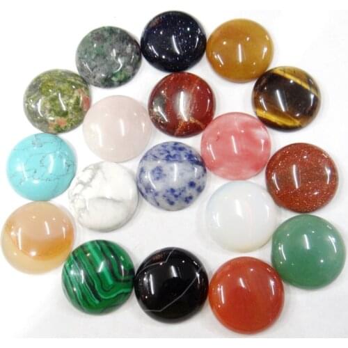 Wholesale12pcs Fashion Selling good quality natural stone mixed round cabochon beads 25mm for DIY jewelry making free shipping