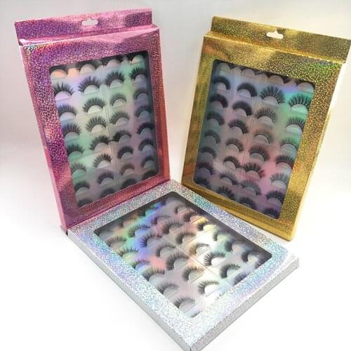 16Pairs Faux Mink Lashes in Clear Tray 3D 5D Faux Mink with Free 16pairs Holographic Paper Lash Book