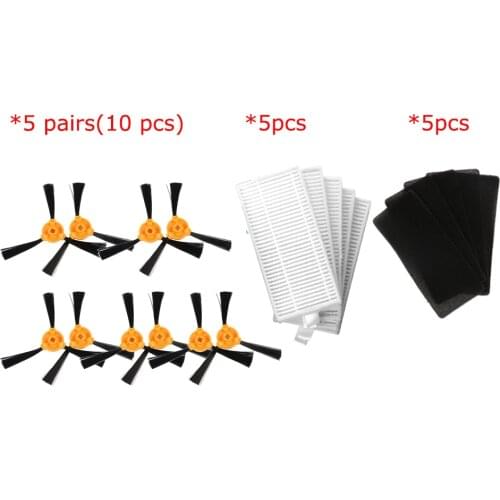 20pcs / lot 10pcs(5 pairs) Side Brush +5 * HEPA Filter +5 * Sponge CONGA EXCELLENCE 990 Robot Vacuum Cleaner Parts