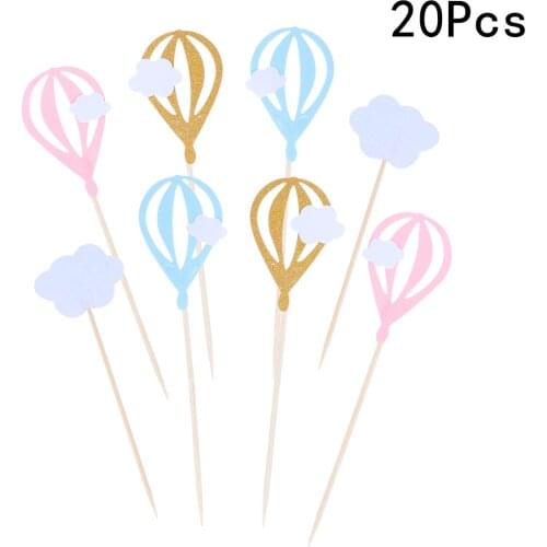 20pcs White Cloud Hot Air Balloon Cake Cupcake Toppers Muffin Food Fruit Picks Baby Shower Birthday Party Favors Supplies