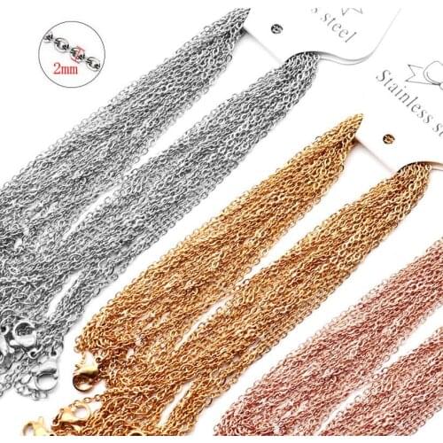 20pcs wholesale size 2mm gold color stainless steel chain necklace length 45+5cm