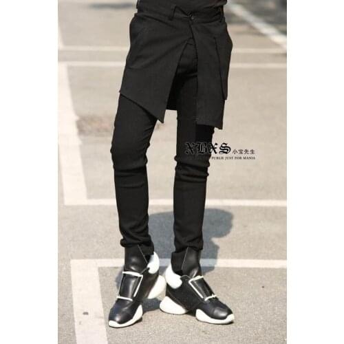 27-44 ! 2016 New mens clothing personality boot cut jeans trend faux two piece skorts harem pants trousers Singer costumes