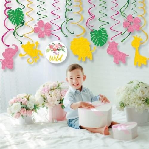 30pcs PVC Jungle Animals Giraffe Monkey Wild ONE Happy Birthday Party Ceiling Hanging Swirls Party Supplies Decorations Spirals
