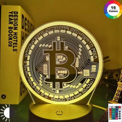 Acrylic Led Night Light Bitcoin for Room Decorative Nightlight Touch Sensor 7 Color Changing Battery Powered Table Night Lamp 3d