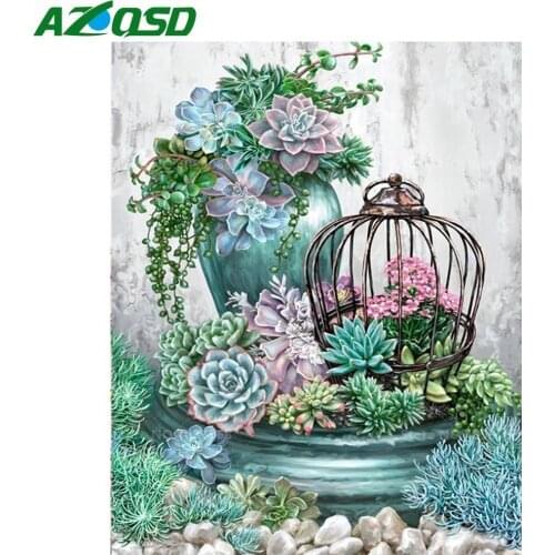 AZQSD 5D DIY Diamond Painting Flower Full Square Drill Diamond Embroidery Succulent Garden Diamond Mosaic Home Decor Gift