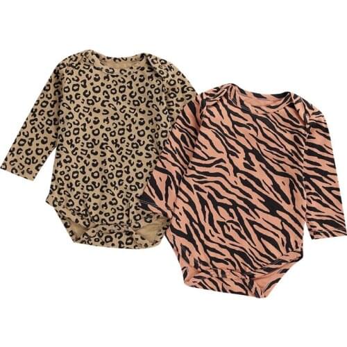 Infant Newborn Baby Girls Boys Leopard Zebra Bodysuits Long Sleeve Jumpsuits Casual Spring Autumn Outfits Clothing
