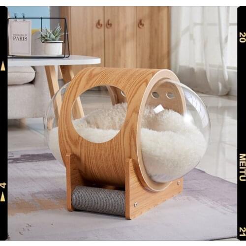 Solid Wood Transparent Cat Litter Space Capsule Breathable Cute Cat Sleeping Litter Comfortable Cat Delivery Room