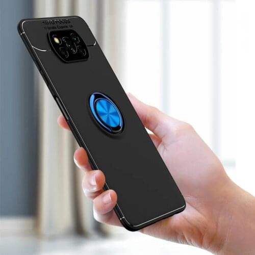 KEYSION Metal Ring Case For Xiaomi Poco M3 M2 Pro F2 Pro Poco X2 Soft Matte Silicone Shockproof Back Phone Cover for POCO X3 NFC