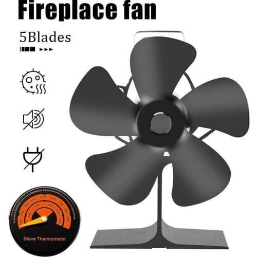 Black Fireplace 5 Blades Heat Powered Stove Fan Log Wood Burner Eco-fan Quiet Home Fireplace Fan Efficient Heat Distribution