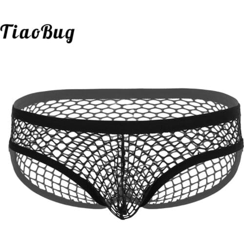 TiaoBug Breathable See Through Lingerie Panties Gay Swimwear Low Rise Fishnet Bulge Pouch Men Bikini Briefs Male Sexy Underwear