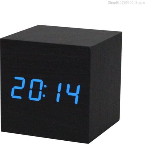 Electronic wood clock creative home desktop LED electronic wood clock sound control clock three groups of alarm clock settings
