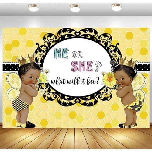 Yellow Honeycomb Pattern He Or She Newborn Background For Photo Gender Reveal Boy Girl Baby Shower Backdrop Photography