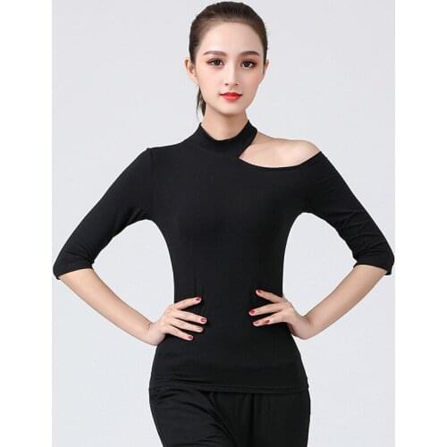 New Adult Women Fashion Latin Tops Short Sleeved Tshirt Stage Competition Dancewear Sexy Ballroom Samba Dancing Practice Costume