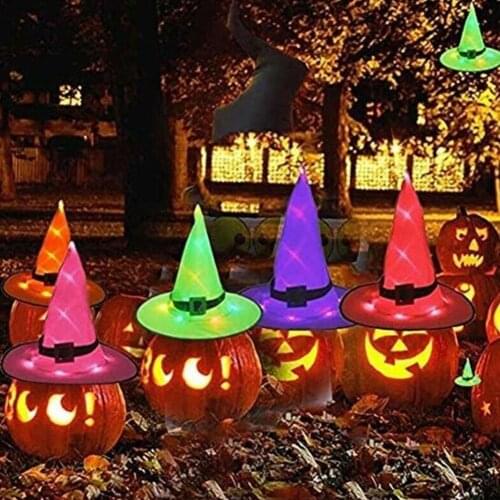 Halloween LED Magician Witch Hat Cute Creative Funny Pumpkin Ornament Festival Decoration For Children Kids Party Birthday Gift