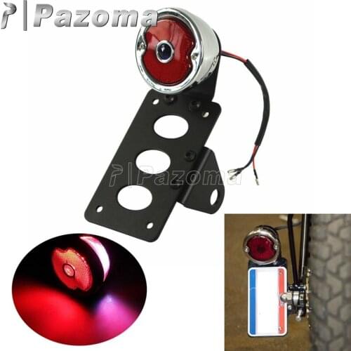 Chrome Red Motorcycle 12V LED Rear Tail Brake Light Side Mount License Plate for Harley Custom Cafe Racers Bobber Cruisers
